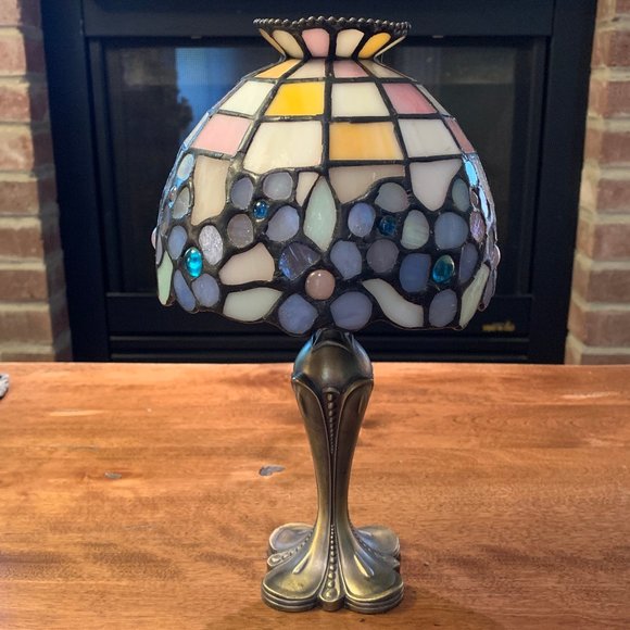 PartyLite Hydrangea Tiffany Style Stained Glass 2 Pc Tea Light Candle Holder - Picture 3 of 12
